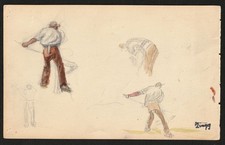 Jules-Emile ZINGG Célèbre peintre Dessin original Faucheurs - Cachet d'atelier