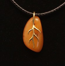 Pendentif vintage URSS ancien jaune d'oeuf ambre baltique argent sterling 925