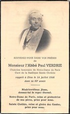 Généalogie Avis de décès Abbé PAUL VERDIE 14 juillet 1946