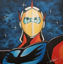 TABLEAU PEINTURE TOILE PORTRAIT FIGUR GOLDORAK ACTARUS VINTAGE ART SIGNÉ CHRISK