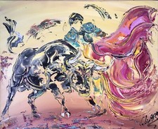 TABLEAU Corrida Tauromachie Taureau 50x61cm LINARD PEINTURE TOILE