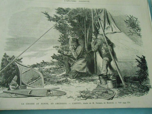 Gravure 1868 chasse au - 1868, la