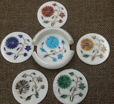 Marbre Coaster Set Multicolore Pierre Pietra Dura Art pour Cadeau