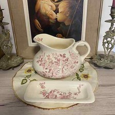 Broc De Toilette Longchamp et son porte savon modèle Rameaux rose