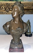 BOURET Eutrope  Buste Art Nouveau en régule d’une Élégante « Malin sourire »