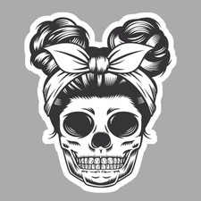 TETE DE MORT FILLE FOULARD CHIGNON BIKER REBELLE TATOO AUTOCOLLANT STICKER TB128