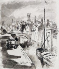 BERTHOLD-MAHN Dessin original illustration Octave MIRBEAU 1935 péniche 628-E-8