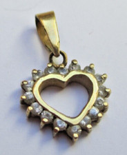 Ancien pendentif coeur plaqué or serti cristaux diamant bijou vintage 2746