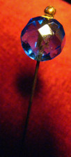 EPINGLE à CHAPEAU anc.PERLE facettée VERRE moulé BLEU ART DECO 