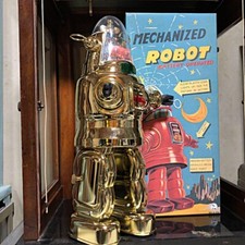 Jouet Nomura ROBBY THE ROBOT Robot mécanisé étain plaqué or limité 60 vintage