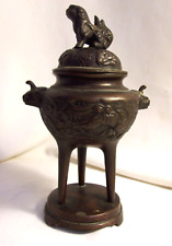 BRULE PARFUM XIXème BRONZE chine COEUR ajouré DRAGONS et CHIENS de FO