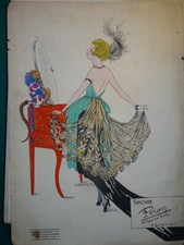 BELLE LITHO ART DECO PUBLICITE COUTURE MODE SINGE ANNEES FOLLES PARIS FEMME 1940