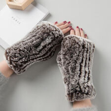 Femmes et Fourrure Véritable Lapin Gants Peluche Tricot Mitaines Demi Mode