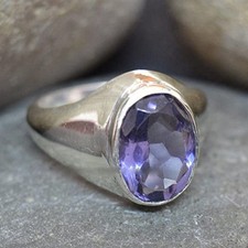 Bague chevalière pour homme en argent massif 925 pierre précieuse taillée...