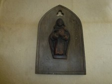 ANCIENNE SCULPTURE VIERGE A L'ENFANT TERRE CUITE ET BOIS