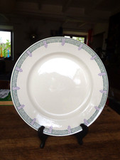 Longwy grand plat rond motifs vert et violet vintage collection TBE 32 CM