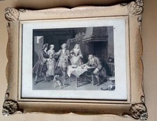 Cadre en bois et stucs patiné + lithographie LANCRET XIXe siècle