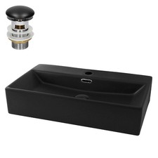 Lavabo céramique noir avec garniture de vidage lave-mains moderne 600x365 mm