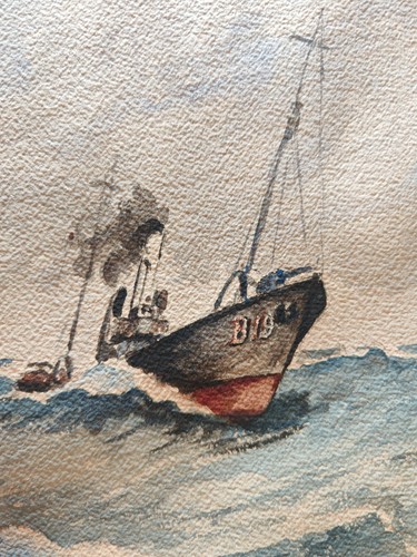 Aquarelle chalutier labrador - chalutier,