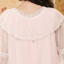 Femme Maille Dentelle Chemise de Nuit Lolita Ruche Col V Vintage Nuisette