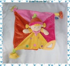 Doudou Plat Lutin Poupée Rose Jaune Attache Tétine Dentition Mots D'Enfants