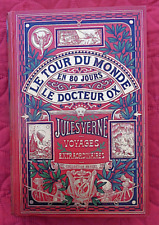 Jules VERNE Cartonnage Titre éventail Un éléphant Tour monde 80 jours Docteur Ox