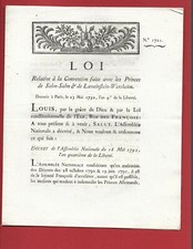 1792 LOI REVOLUTION SALM LORRAINE VOSGES LOEWENSTEIN BAS RHIN