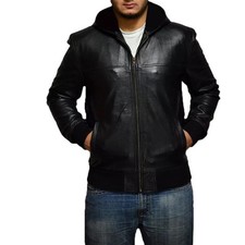 Blouson en cuir à capuche