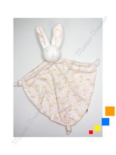 Doudou Plat/Mouchoir Triangle Lapin Blanc Feuilles Roses Ocre Noeuds - Bouchara