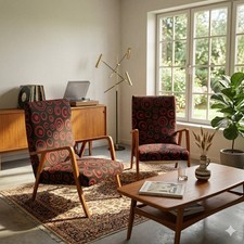 Fauteuils vintage hêtre tissu - fauteuils,