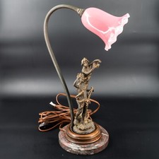 Antique Art Nouveau Lamp Opaline Glass Figural Men and Women with Marble Base