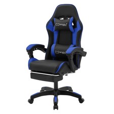Chaise gaming noir bleu PU avec repose-pieds dossier inclinable rotation à 360°