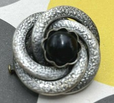 Broche Vintage Colimaçon en métal Centré d’un Pierre Noire