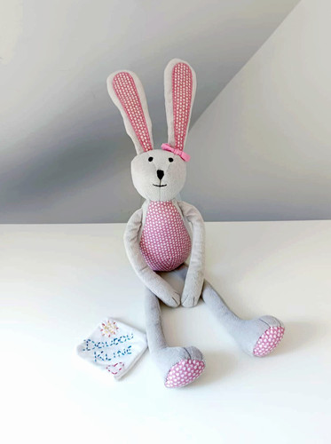 Peluche doudou lapin gris rose - lapin,