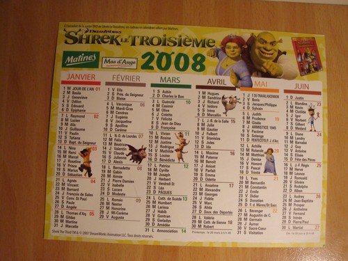 Calendrier matines shrek - calendrier,