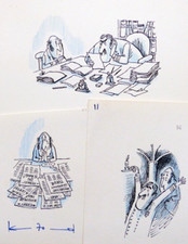 Lot de 3 dessins originaux de BARBEROUSSE (1920-2010) illustration humour