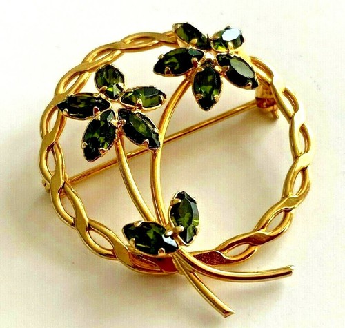 Broche cercle fleur verte - broche,