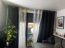 Lot complet de rideaux + supports – Gris foncé & voilage blanc