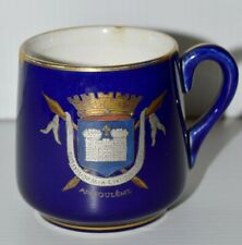 -TASSE CERAMIQUE BLEU DE FOUR Fin XIXe Signée E. LASSUZE ANGOULEME Blason émail