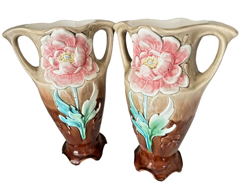 Paire vases barbotine ancienne - vases,