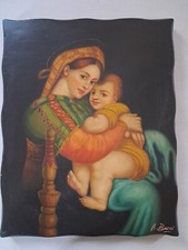 Tête De Lit Madonna Chaise Peinte À La Main Sur Table Découpée Ancienne 40X50 CM