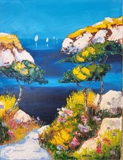 Toile originale de NOLAC -au couteau -  35x27  BORD DE MER MEDITERRANEE