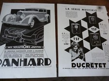 PANHARD suspension KOW 140 + DUCRETET RAVO publicité papier ILLUSTRATION 1933