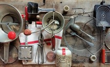 Set SIXTEEN Vintage Kitchen Utensils. Food Photography Props. Red Kitchen Decor.