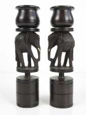 Chandeliers Bois Ébène À Colonne Sculpture Éléphants Statue Ornement Vintage