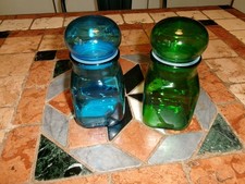 Lot de 2 Bocaux  en Verre Bleu  & Vert Ariel Vintage Années 70