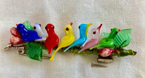 Broche ancienne verre oiseaux - broche,