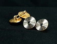 OR 18K Jaune & blanc poinçon AIGLE & 4Saphirs en Cabochon BOUTONS de MANCHETTES