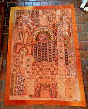 Ancienne tenture murale indienne brodée, perles, verroteries,  160 cm x 116 cm