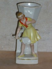 ANCIENNE FIGURINE ART DECO EN PORCELAINE JOUEUSE DE TENNIS WAGNER & APEL 1930